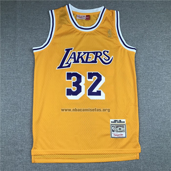 Camiseta Los Angeles Lakers Magic Johnson NO 32 Hardwood Classics Throwback Amarillo